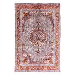 North Eastern Persian Moud hand-knotted carpet, field with central lobbed medallion with r...