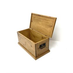 Small pine blanket box, cast iron hinges and handles 