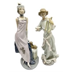 Two Lladro figures, comprising Couplet Lady, no 5174 and Angel with Lyre no 1321, both with original boxes, largest example H33cm 