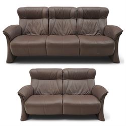Himolla - ‘Cumuly’ lounge suite upholstered in deep aubergine leather, comprising two-seat...