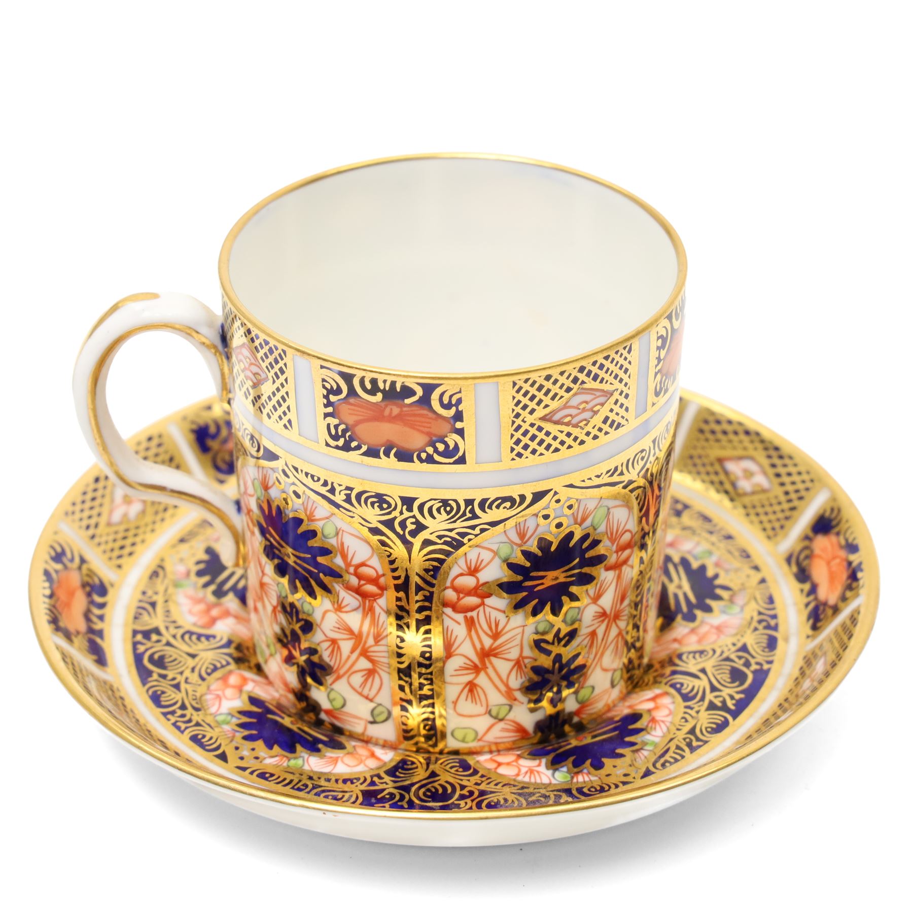 Royal Crown Derby pattern 1128 wares, comprising covered sucrier, milk jug, pair of coffee cans and saucers, teacup and saucer two small plates (D18cm) and one dinner plate 
