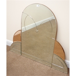  Art Deco style arched mirror, with two contrasting coloured panels, W106cm, H92cm  