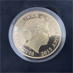 Queen Elizabeth II Bailiwick of Guernsey 2015 'Reflections of a Reign' gold proof five pound coin, cased with certificate