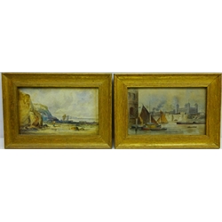 'Scarborough', watercolour signed by John Francis Bland (British 1857-1899) and 'The Tower of London', watercolour signed with initial E.D and dated 1889, 13.5cm x 21.5cm (2)  