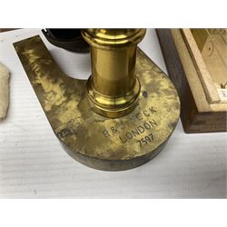 R & J Beck London microscope, model 7597, contained in fitted case, together with a boxed collection of glass microscope biological sample slides