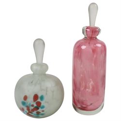 Silver mounted hand mirror, hallmarked together with silver mounted scent bottle and four other glass bottles