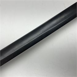 WW1 British Army 1897 Pattern Officers Sword, the 80cm fullered steel blade with traces of decoration and inscribed 'W.E. French 1914'; the basket hilt pierced with the George V cypher and wire-bound fish-skin grip L97cm overall; and WW1 British 1821 pattern Royal Artillery officer's sword with three-bar hilt; both lacking scabbard (2)