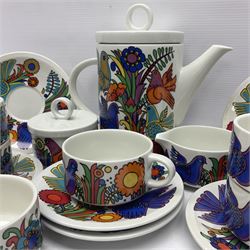 Villeroy & Boch Acapulco pattern coffee set for six, comprising coffee pot, milk jug, sugar bowl, seven coffee cups and six saucers, all with printed mark beneath