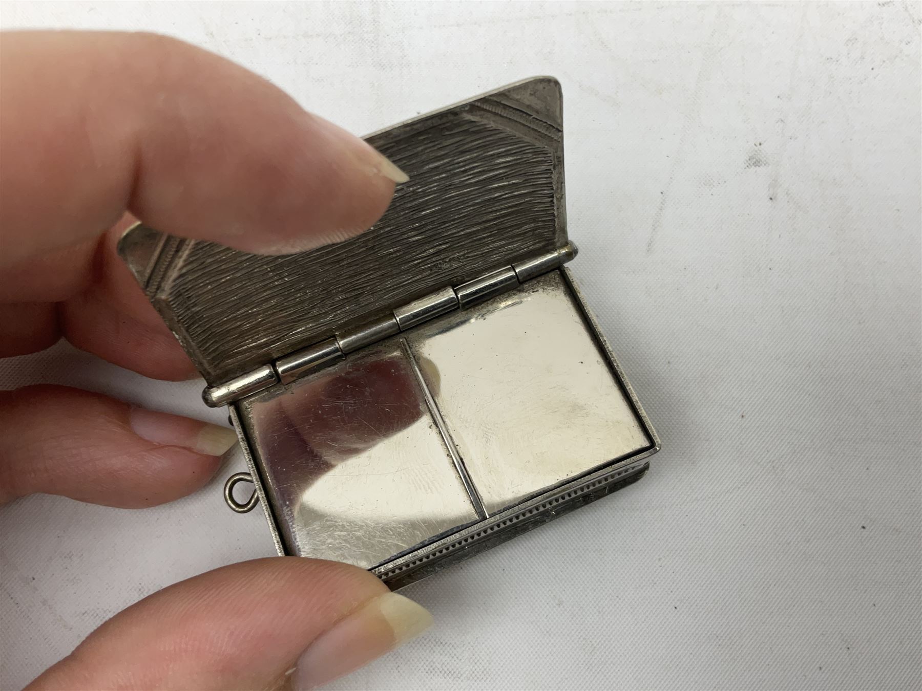 Edwardian silver plated combination vesta case and stamp holder in the form of a book, by CEB & Co, Reg. 387671, L5cm