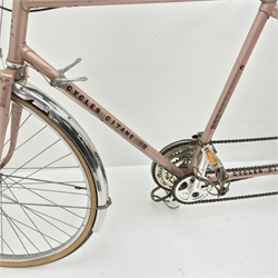  Vintage Gitane Randonnee 1707 tandem bike, rose pink metallic finish, chrome mudguards, 27