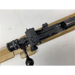 Feinwerkbau, Westinger & Altenburger Germany .22 LR bolt-action target rifle with 67cm barrel, fully adjustable weights and laminated stock, sliding weight rails and vernier rear sight; bi-pod rest at front; No.4225 L123.5cm overall SECTION 1 FIRE-ARMS CERTIFICATE REQUIRED       

