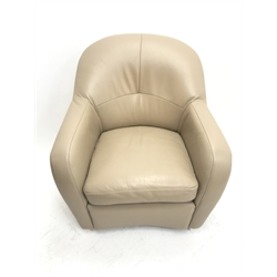 Tub armchair upholstered in a mocha leather with chrome supports, W80cm