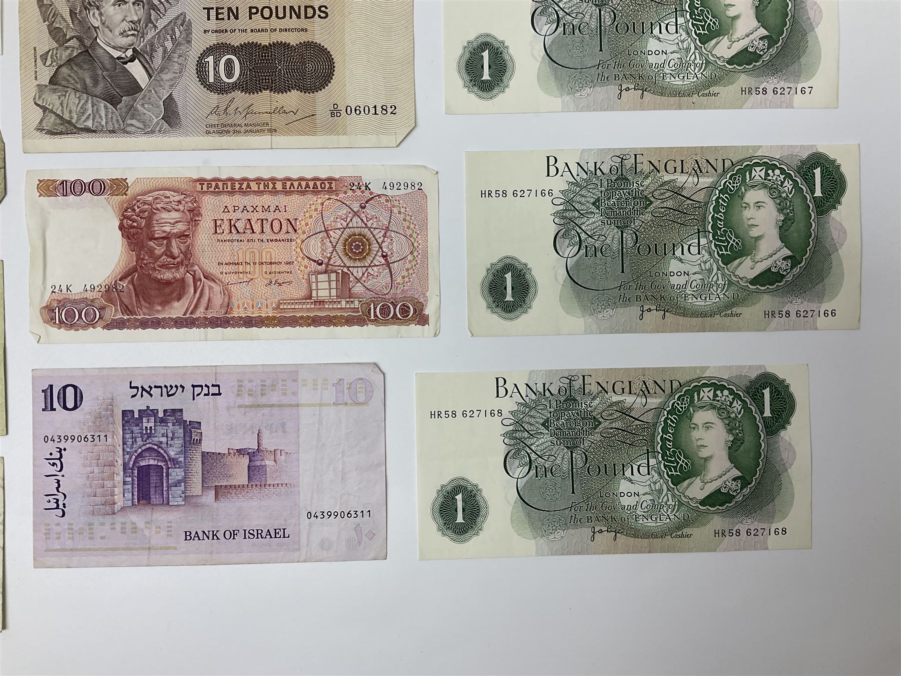 Banknotes including Bank of England Page Series D one pounds, other one pound notes, various The Royal Bank of Scotland Limited denominations, Clydesdale Bank Limited ten pounds 31st January 1979 ‘D/BD 060182’ etc 