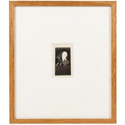 Eric Gill (British 1882-1940): 'The Chinese Maidservant', limited edition wood block unsigned, titled on label verso 7cm x 4cm