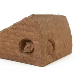 Mouseman - tooled oak money box, modelled as a wedge of cheese, carved with mouse signature, by the workshop of Robert Thompson, Kilburn