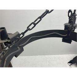 Pair of gothic style wrought iron ceiling lights, each with four branches, D58cm