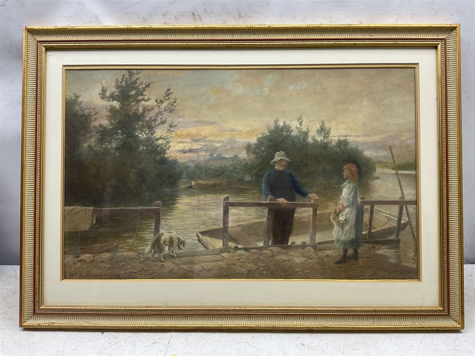 William G Hooper (British fl.1870-1912): 'Evening at the Ferry - Christchurch', watercolour signed and dated 1912, titled verso 38cm x 63cm