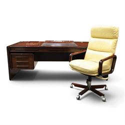 Dyrlund - Santos rosewood office suite, comprising an executive desk and cream leather uph...