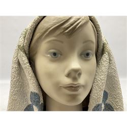 Lladro bust, Girls Head, modelled as a modelled as bust of girl with a headscarf, sculpted by Fulgencio Garcia, with original box, no 11003, year issued 1969, year retired 1985, H27cm