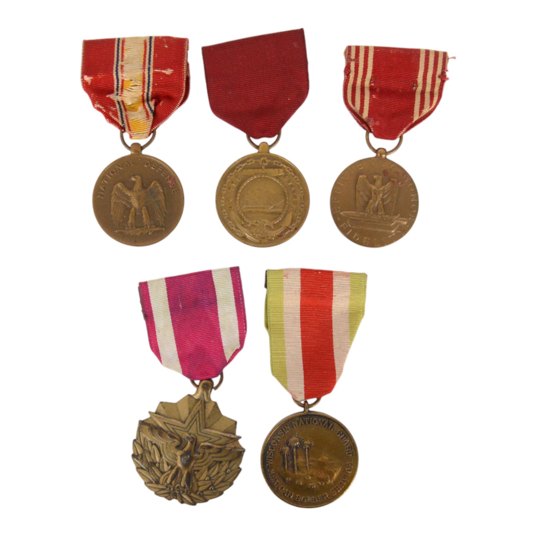 Collection of US medals, including Meritotious Service, Good Conduct, Navy Good Conduct, 1939/45 National Defense, Mexican Border Guard Service 