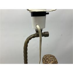 Composite table lamp modelled as a Roman Emperor donning blue robes, upon quatrefoil base modelled with rams heads and winged cherubs, H56cm excl fitting