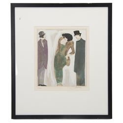 David Schneuer (Austro Hungarian 1905-1988): Lady in the Green Dress, limited edition serigraph signed and numbered 27/250 in pencil 33cm x 28cm
Notes: Schneuer who emigrated to Israel, was well known for his paintings and serigraph prints of cafe scenes and depictions of the German and Parisian social scene in the 1920's. His expressionistic style is evident as he creates scenes filled with a party-like atmosphere, constantly exploring sex and eroticism