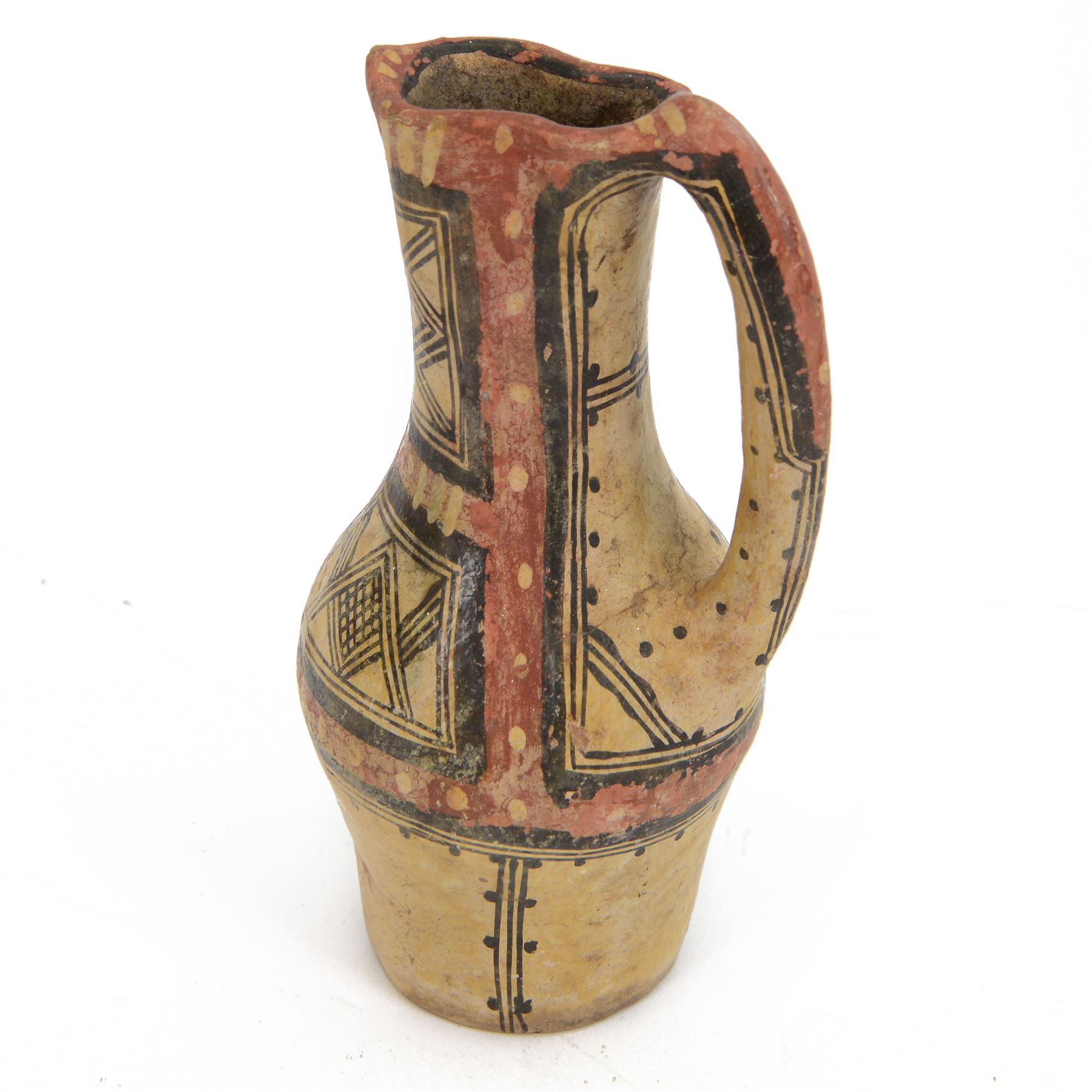 South American jug, pre Colombian style, painted with geometric motifs, H24cm