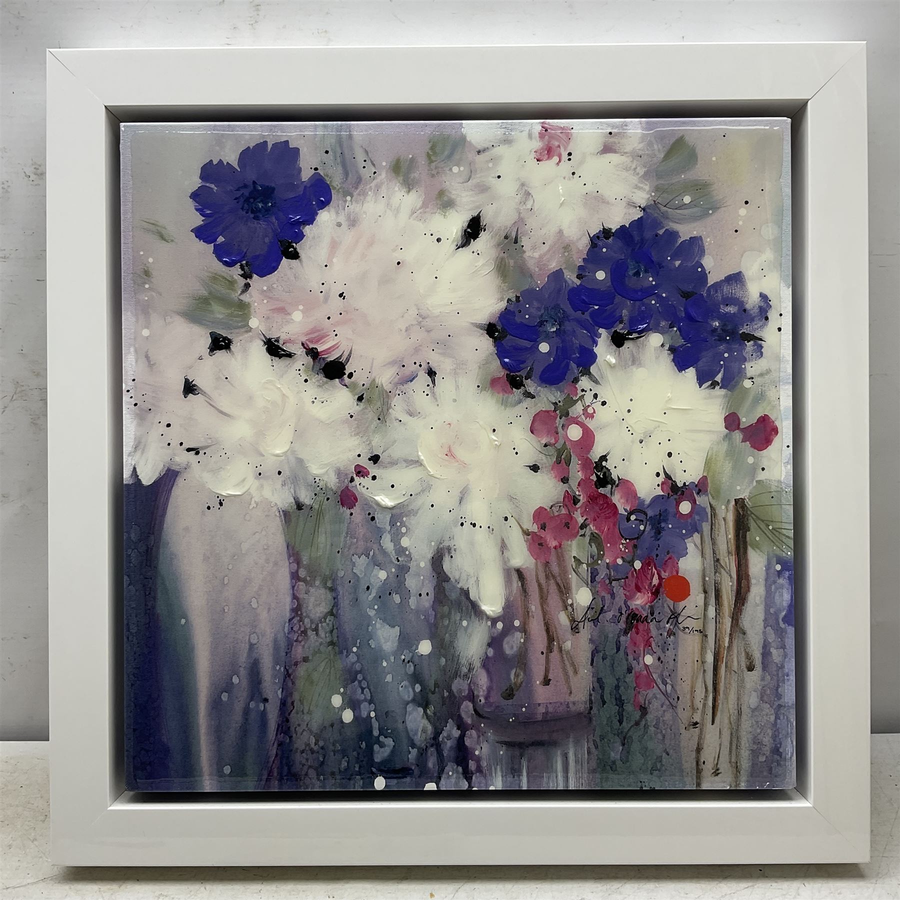 Danielle O'Connor Akiyama (Canadian 1957-): 'Voyage of Serenity I', limited edition glazed embellished print on canvas signed and numbered 19/195, 51cm x 51cm