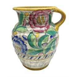 Charlotte Rhead Crown Ducal jug, decorated in the Persian Rose pattern, with printed and painted marks beneath
