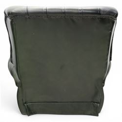 Thomas Lloyd - green leather chesterfield armchair, buttoned back, apron arm rests