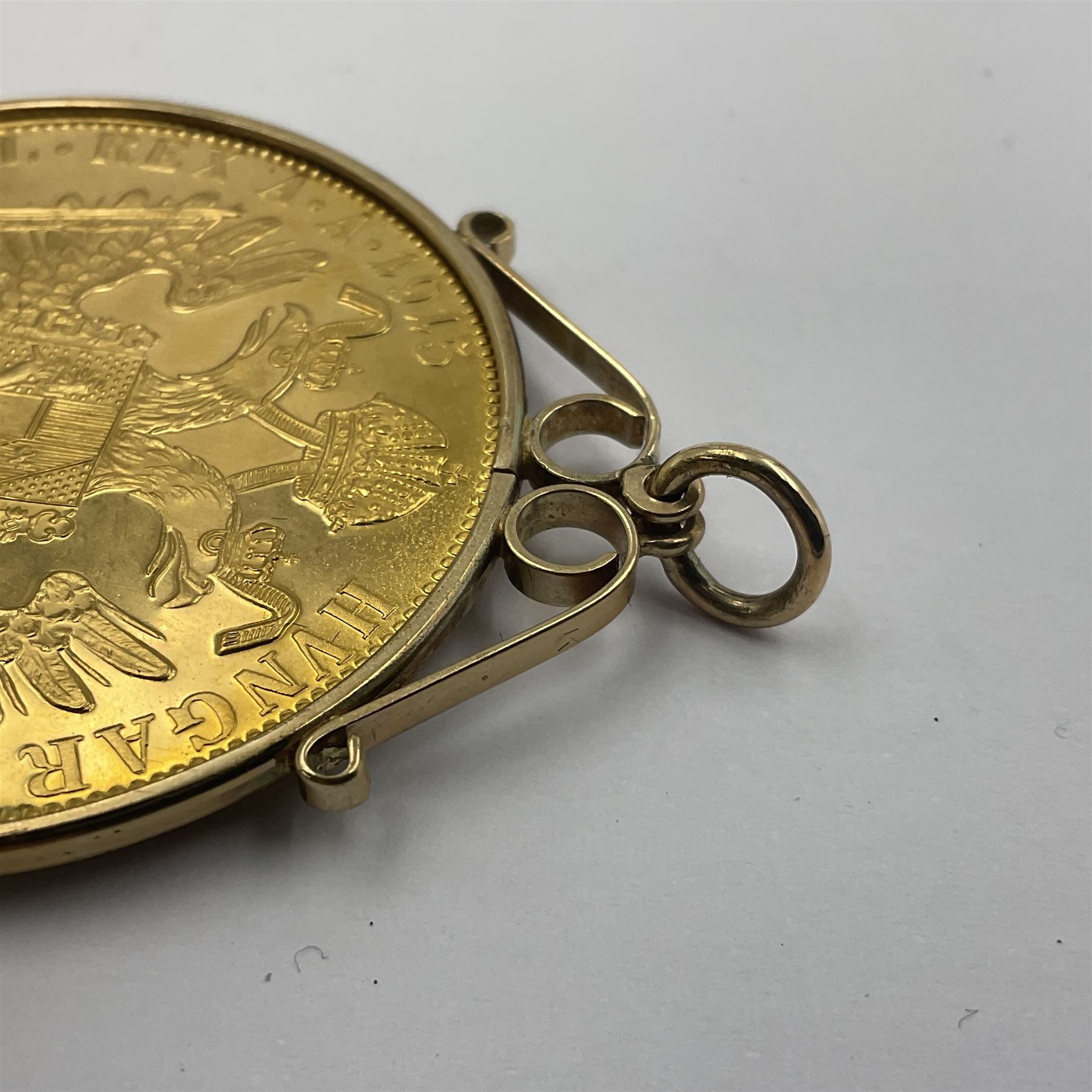 Austria 1914 restrike four ducat gold coin, in 9ct gold loose mount, gross weight approximately 16.84 grams