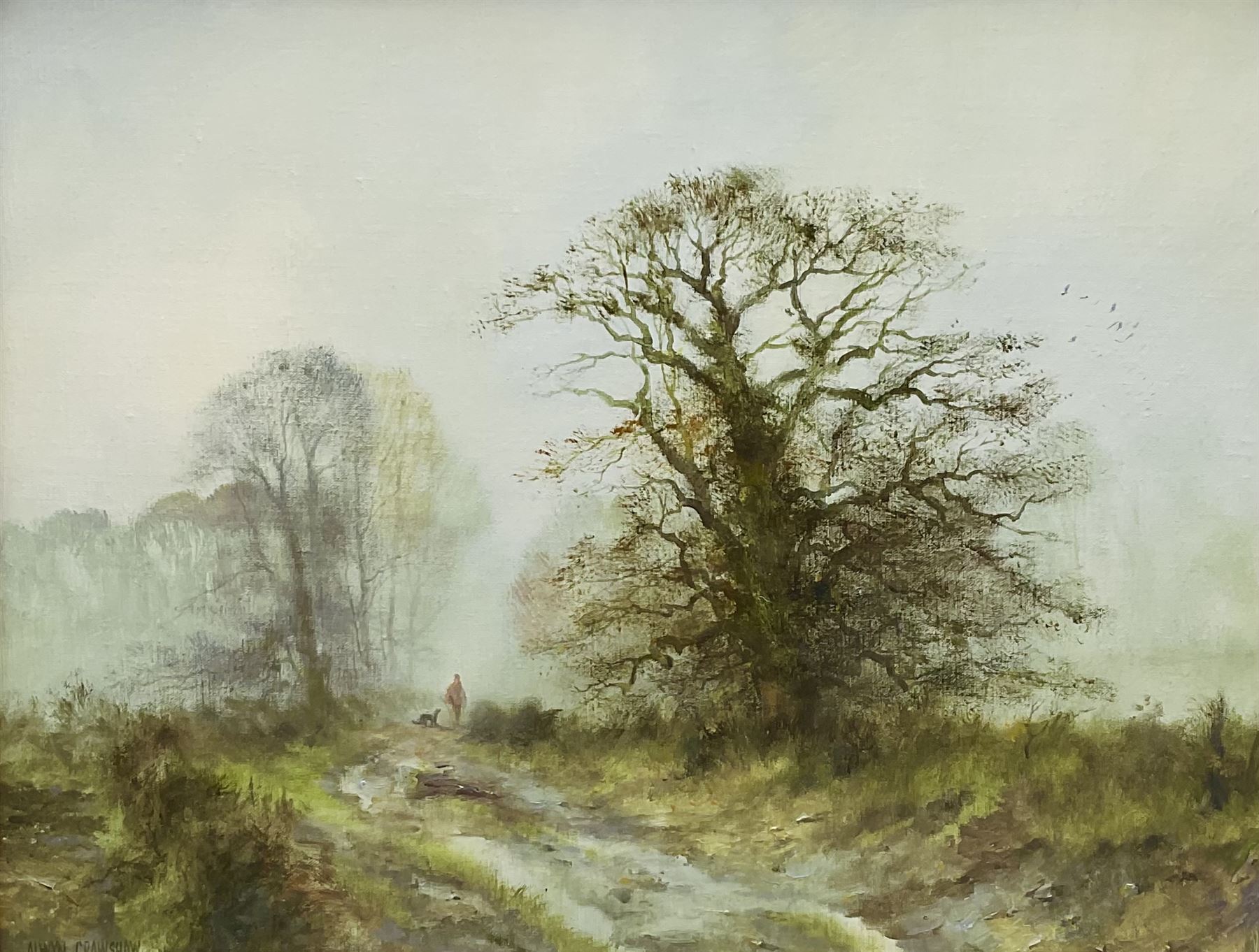 Alwyn Crawshaw (British 1934-): Wooded Country Lane, oil on canvas signed 39cm x 49cm