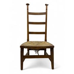 Attributed to William Birch of High Wycombe - Arts & Crafts oak ladder-back side chair, with turned finials, rush seat, and stretchers, raised on square-section supports; 19th century mahogany Pembroke table, rectangular drop-leaf top raised on turned supports with central stretcher and splayed feet