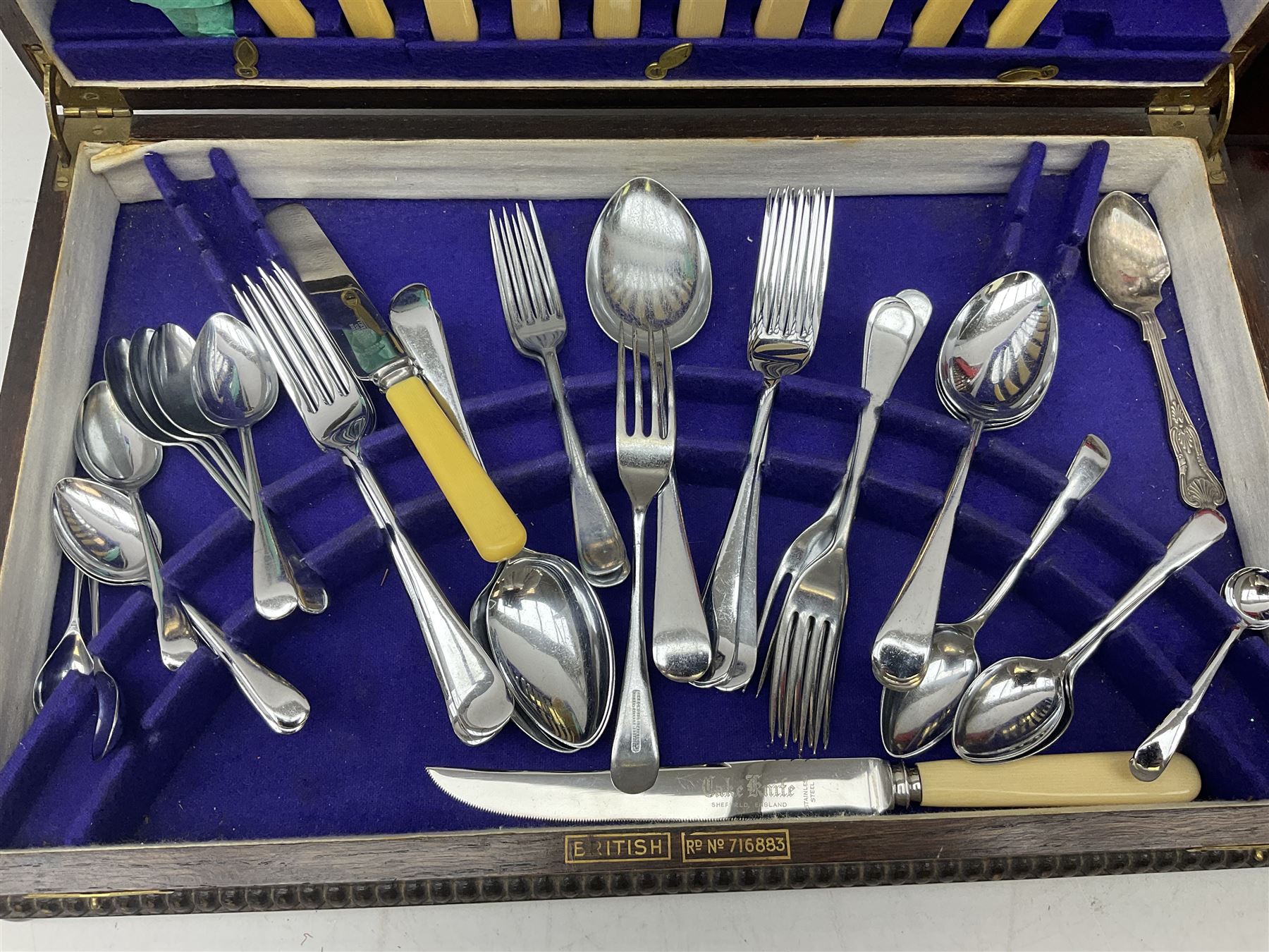 Dahlia Cabinet cutlery box with part canteen of cutlery to include Viners, and another canteen of Sheffield silver-plate cutlery for six