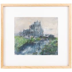 Stephen Todd (Northern British Contemporary): 'Whitby Abbey' - Early English Gothic, gouache pastel graphite and India ink signed, titled verso 23cm x 27cm