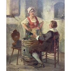 Viktor Schivert (Romanian 1863-1929): Tavern Interior, oil on board signed 45cm x 37cm