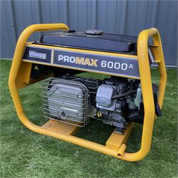 Briggs and Stratton Promax 6000A Generator, 10Hp, 15L fuel capacity, Weight: 82kg Socket Configuration - 1 x 230V/32A, 1 x 230V/16A, 1 x 115V/32A, 1 x 115V/16A
 - THIS LOT IS TO BE COLLECTED BY APPOINTMENT FROM DUGGLEBY STORAGE, GREAT HILL, EASTFIELD, SCARBOROUGH, YO11 3TX