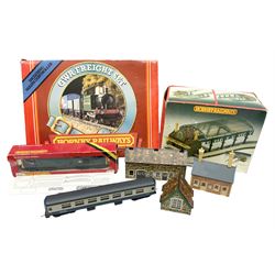Hornby OO Gauge - GWR Freight train set, R535, London Road Station R.331and LNER B12 Locomotive R.866, all in original boxes, Hornby houses etc