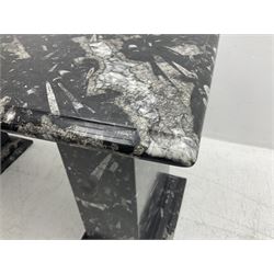 Marble hall table with orthoceras and goniatite inclusions, the rectangular top upon two rectangular stepped plinths, H75cm, L135cm, D78cm 