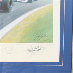 Signed limited edition Nigel Mansell print 'Red 5 - Double World Champion', signed by Nigel Mansell and artist Tony Smith, framed, frame H63cm, W82cm