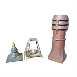  Terracotta chimney pot along with green painted outdoor lamp