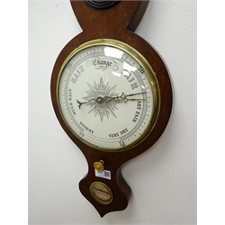  Victorian wheel barometer with thermometer, onion top mahogany case with silvered and ceramic dials & mirror, H90cm  