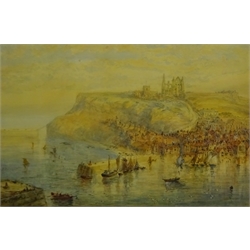 Mary Weatherill (British 1834-1913): Tate Hill Pier and the East Cliff Whitby, watercolour signed 35cm x 52cm