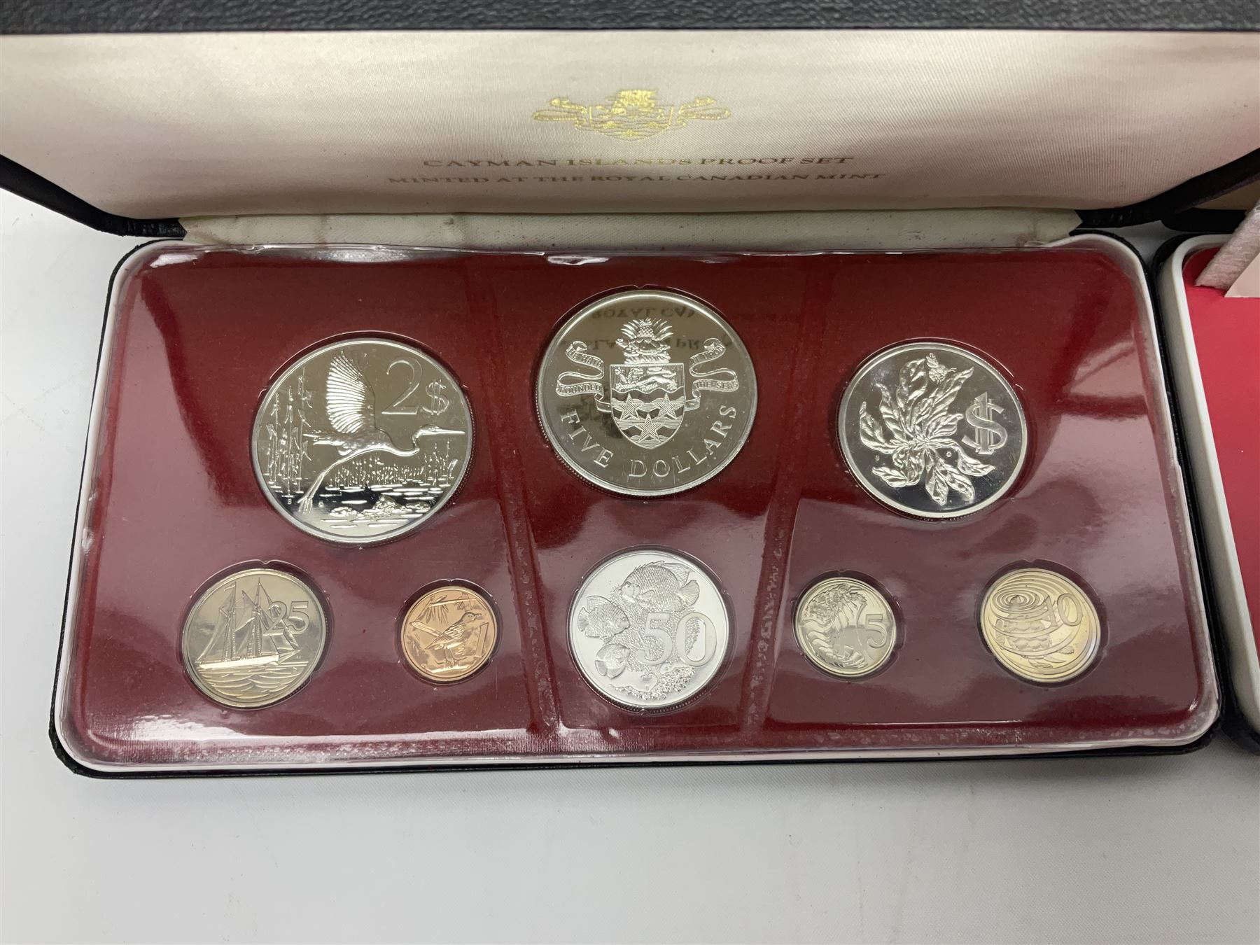 First National Coinage of Barbados 1973 proof eight coin set, from ten dollars to one cent, the ten dollar coin minted in sterling silver, the five dollar coin minted in 800 silver, and a Barbados 1974 proof eight coin set, both minted at The Franklin Mint, cased with certificates; two Republic of Malta decimal proof coin sets, dated 1978 and 1979, the 1979 one pound coin minted in sterling silver, both minted at The Franklin Mint, cased with certificates; Cayman Islands 1973 proof eight coin set, minted at the Royal Canadian Mint, cased; and a Cayman Islands 1979 proof eight coin set, the five dollar to fifty cents coins each minted in sterling silver, minted at the Franklin Mint, cased with certificate (6)