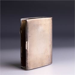 1930s silver cigarette case, with blue guilloche enamel decoration to cover, hallmarked Collingwood & Sons Ltd, Birmingham 1937, H8.5cm