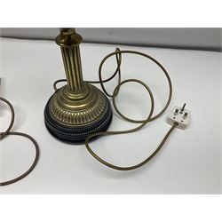 Brass table lamp in the form of a Corinthian column, together with a converted oil lamp, tallest without lightbulb H50cm