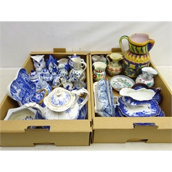  Rockingham style blue and white teapot, pair Warwick Ware Willow pattern mounted dishes, modern Delft ware, Italian pitchers and other pottery, Spode Italian dish and other decorative ceramics   