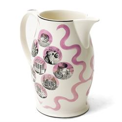 Eric Ravilious (British 1903-1942) for Wedgwood, a 'Garden Implements' Queen's ware jug with transfer printing, hand painting and lustre, printed and impressed marks to base, H20cm