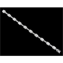 18ct white gold baguette and round brilliant cut diamond bracelet, stamped 750, total diamond weight approx 4.70 carat