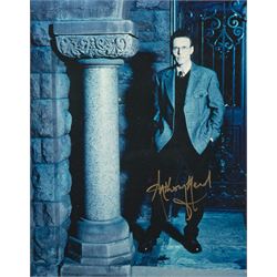 Signed Buffy the Vampire Slayer montage, comprising limited edition print signed by artist Julie Bell to the centre bordered by signed cast photographs to include Sarah Michelle Gellar, Anthony Head, Alyson Hannigan, David Boreanaz, James Marsters and Juliet Landau, in large presentation frame, frame H109cm, W126cm